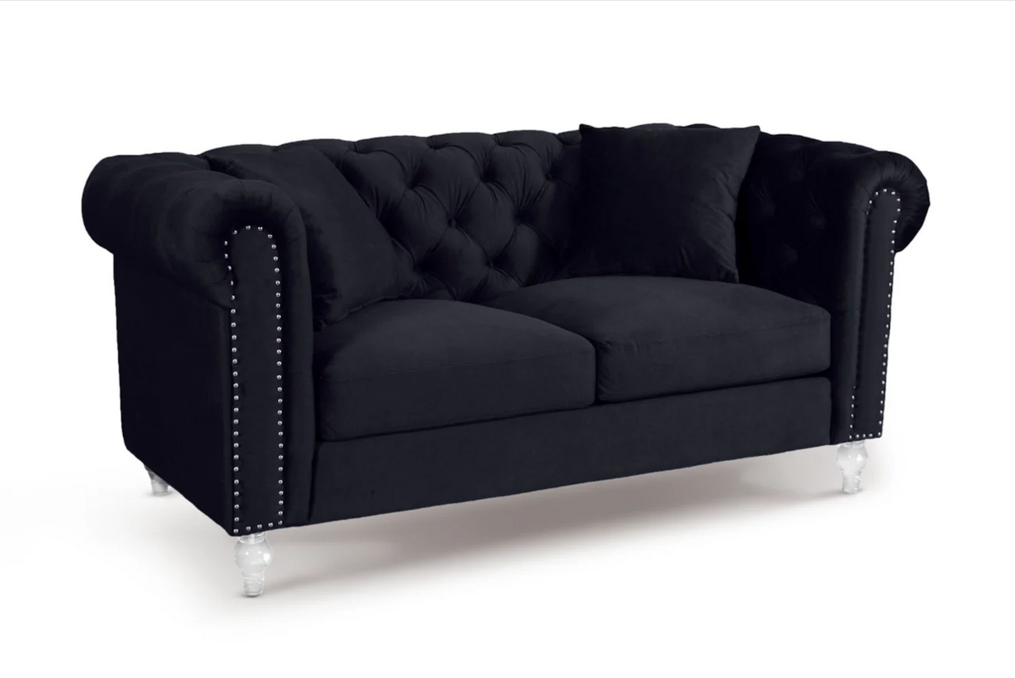 Velvet Camden Black 2 Seater Chesterfield Sofa