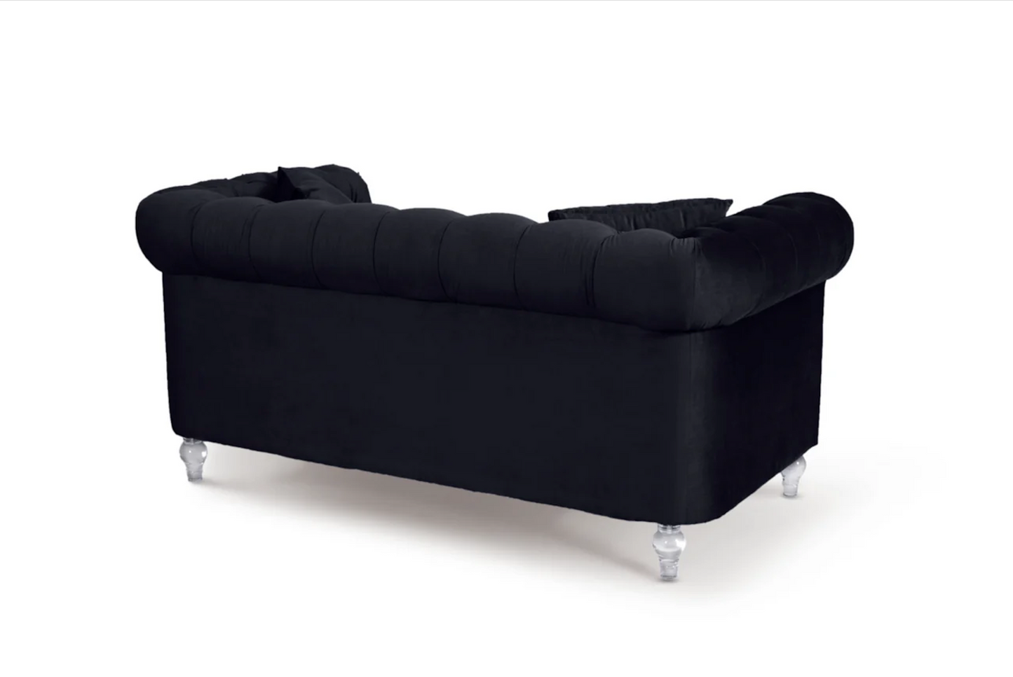 Velvet Camden Black 2 Seater Chesterfield Sofa