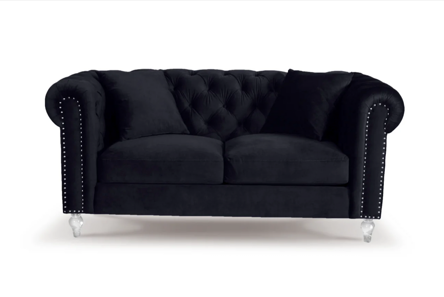 Velvet Camden Black 2 Seater Chesterfield Sofa