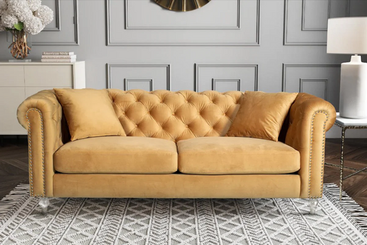 Velvet Camden Gold 3 Seater Chesterfield Sofa