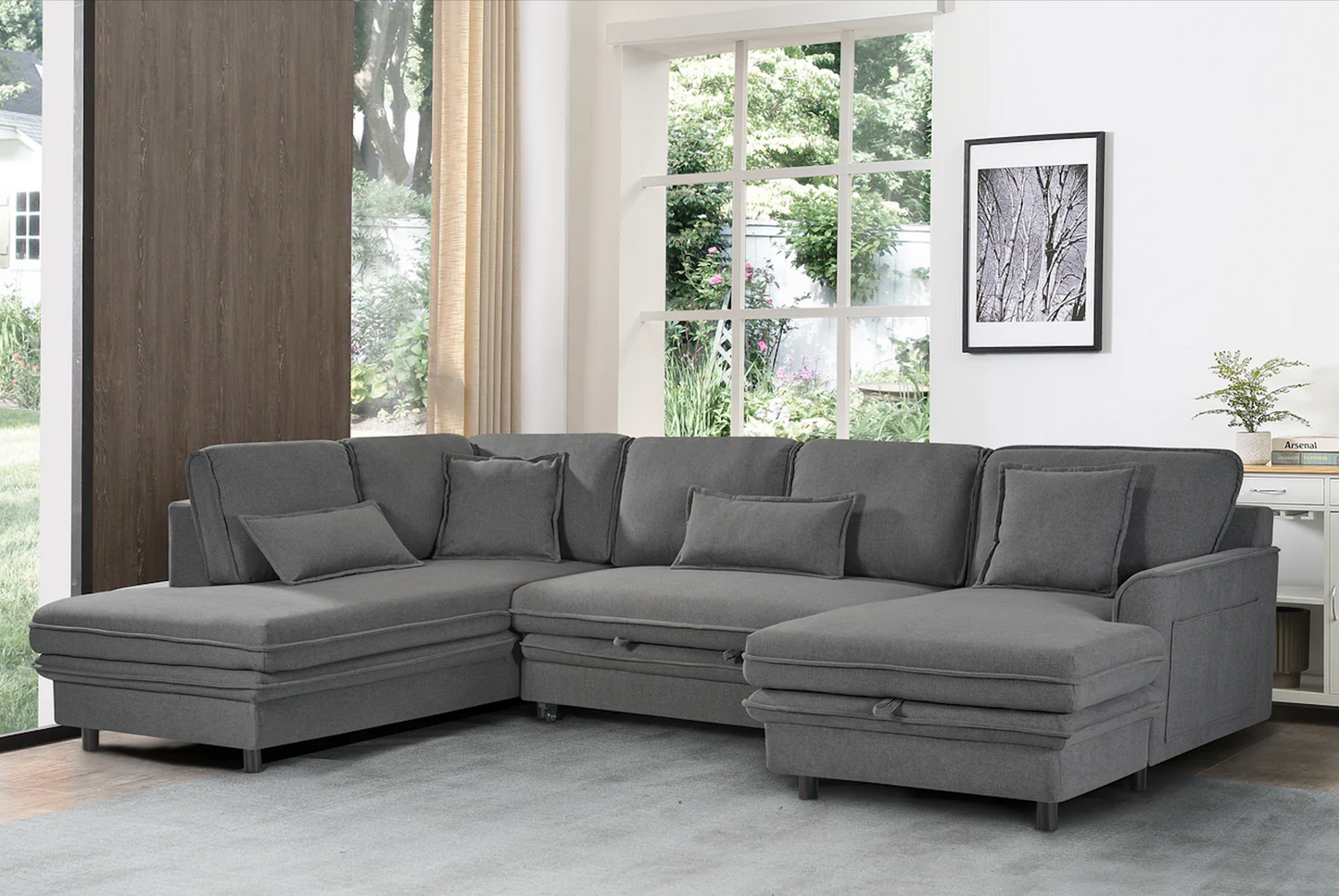 Fabric Linen Dark Grey Left Hand Facing Corner Sofa Bed