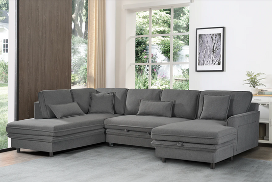 Fabric Linen Dark Grey Left Hand Facing Corner Sofa Bed