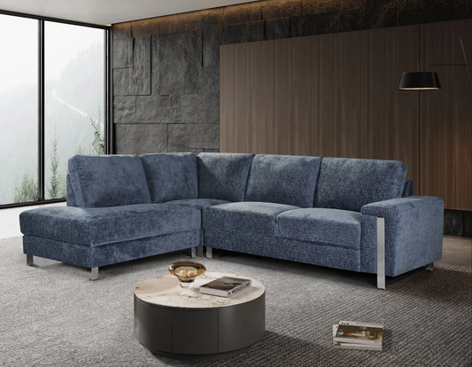 Textured Chenille Blue Left Hand Facing Ostuni Corner Sofa