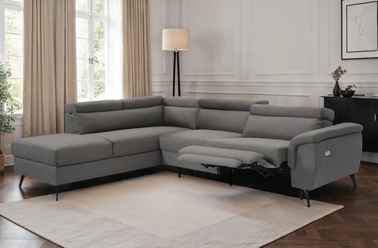 Fabric Linen Dark Grey Left Hand Facing Reclining Corner Sofa with Storage VITTORIO